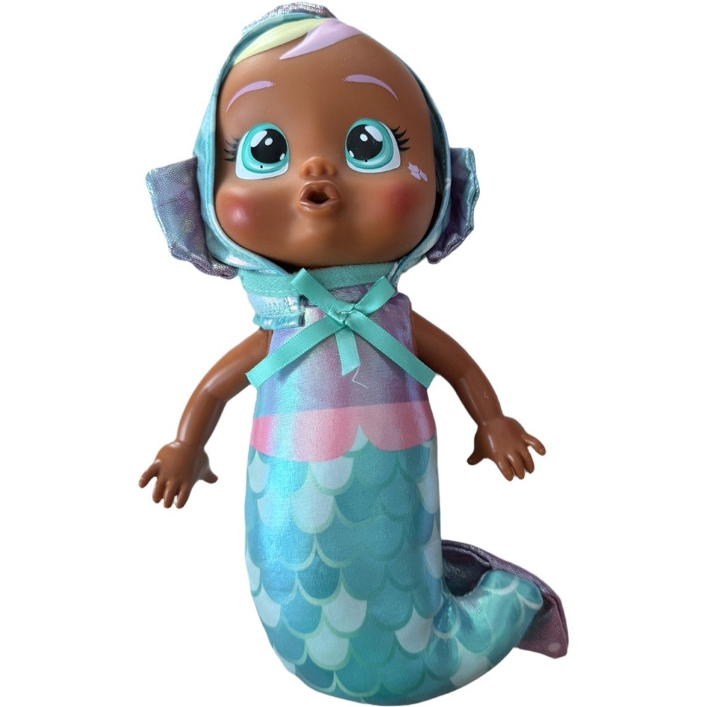 Cry Babies Magic Tears Mermaid Doll Aqua Purple Plush Tail Baby Doll Toy